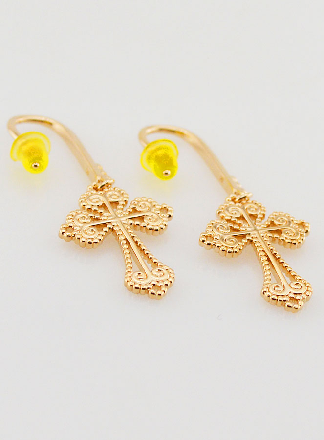 Boucles d'Oreilles Croix Baroque en Plaqué Or - 34mm (pic 3)