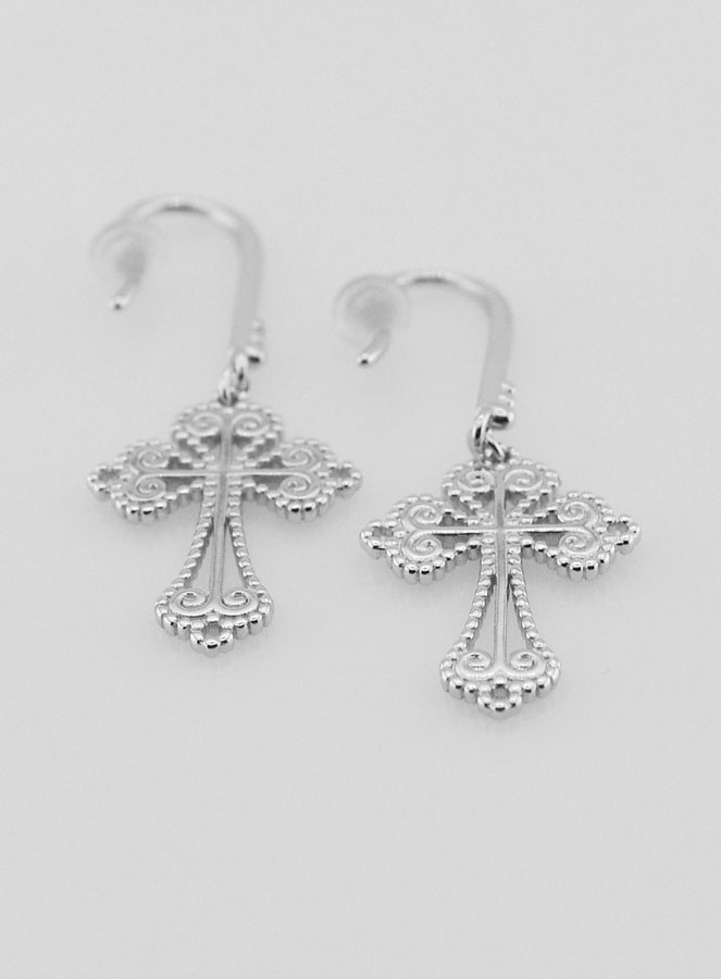 Boucles d'Oreilles Croix Baroque en Argent - 34mm (pic 2)
