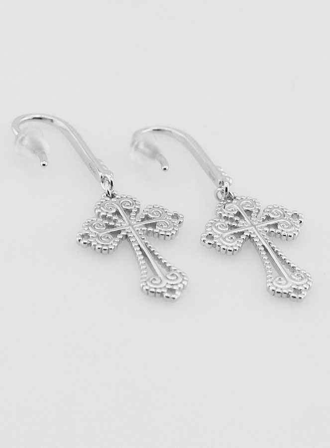 Boucles d'Oreilles Croix Baroque en Argent - 34mm (pic 3)