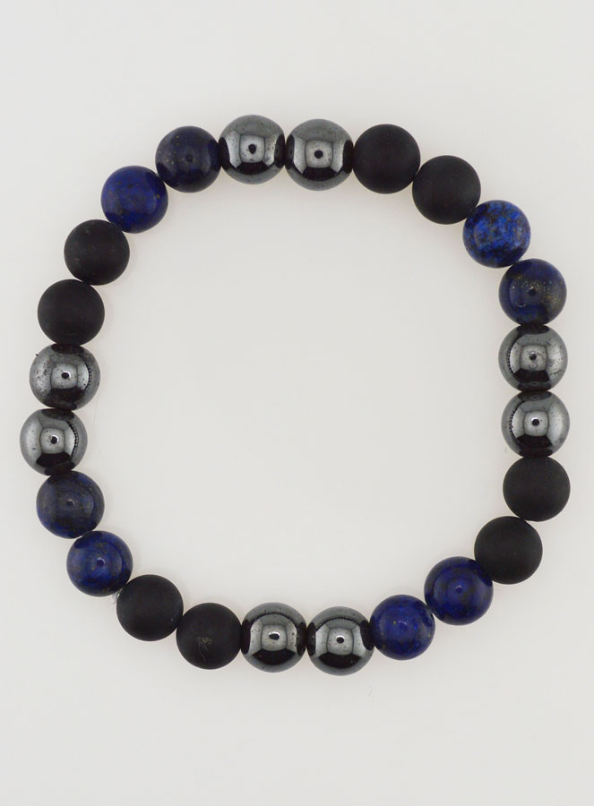 Bracelet en Pierres Naturelles - Lapis Lazuli, Hématite & Onyx Mat (pic 1)