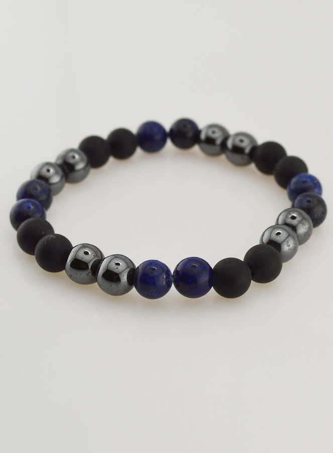 Bracelet en Pierres Naturelles - Lapis Lazuli, Hématite & Onyx Mat (pic 4)