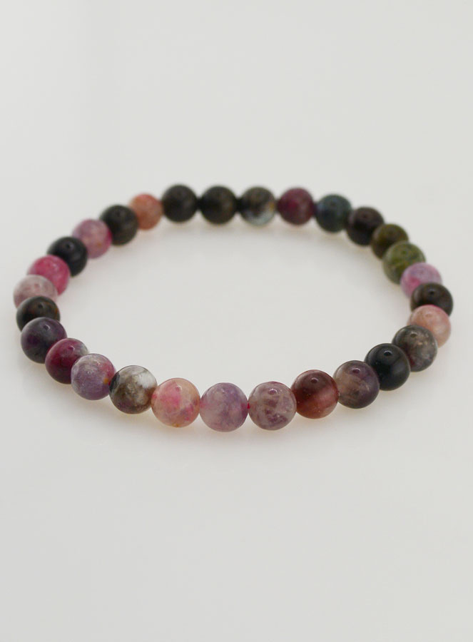 Bracelet en Pierre Naturelle de Tourmaline Multicolore AA - 6mm (pic 4)
