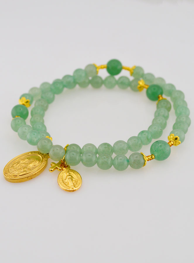 Chapelet en Pierres d'Aventurine - Saint Joseph & Miraculeuse (pic 4)