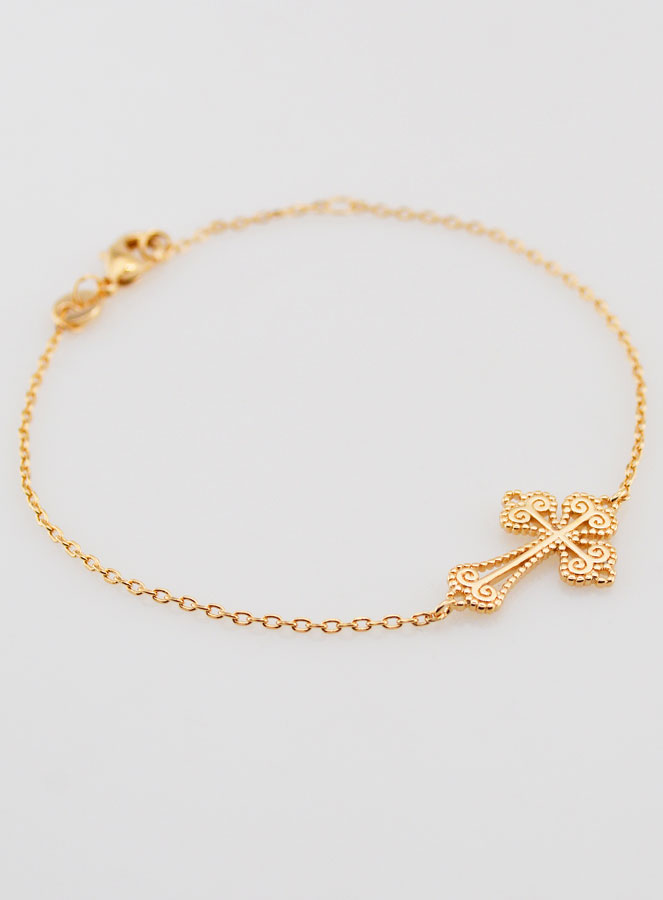 Bracelet Religieux en Plaqué Or - Croix Baroque (pic 3)