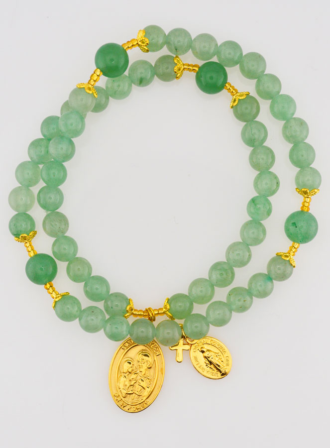 Bracelet Chapelet en Pierres d'Aventurine - Saint Joseph & Miraculeuse (pic 1)