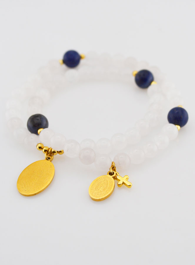 Chapelet en Pierres de Jade Blanc & Sodalite - ND de Guadalupe (pic 2)