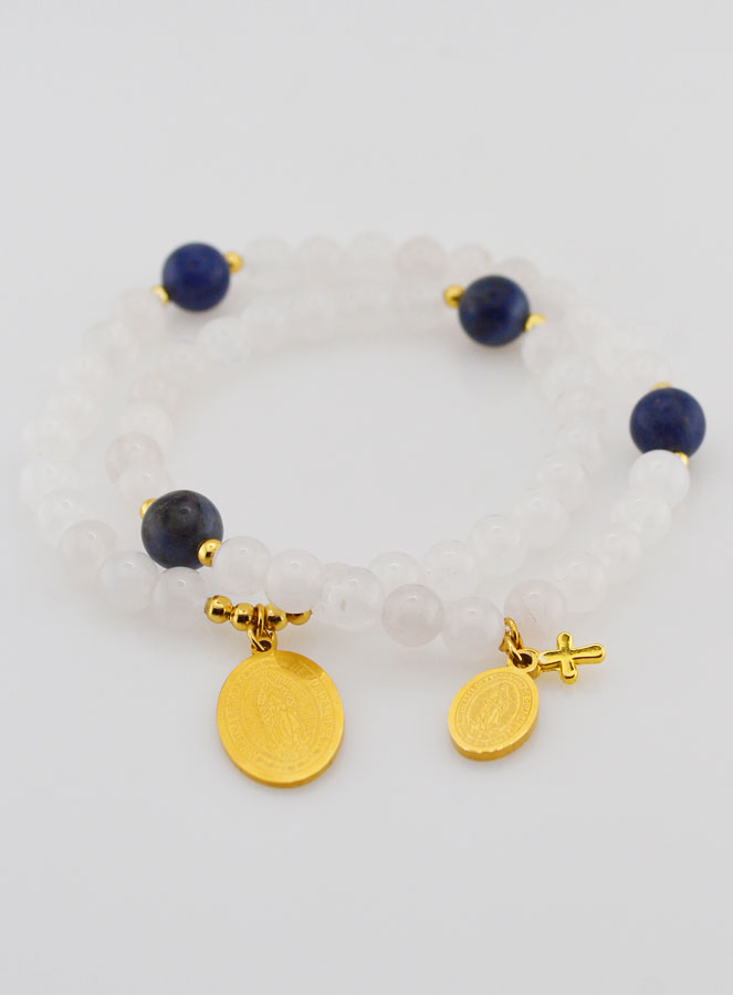Chapelet en Pierres de Jade Blanc & Sodalite - ND de Guadalupe (pic 4)