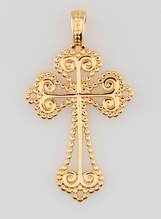 Pendentif Croix Baroque en Plaqué Or - 26mm (pic 1)