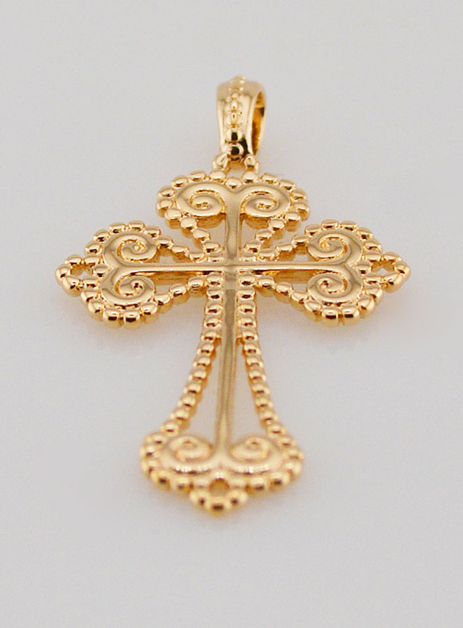 Pendentif Croix Baroque en Plaqué Or - 26mm (pic 2)