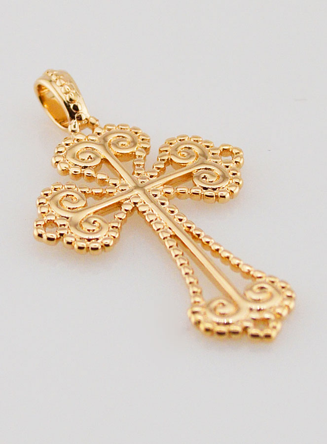 Pendentif Croix Baroque en Plaqué Or - 26mm (pic 3)
