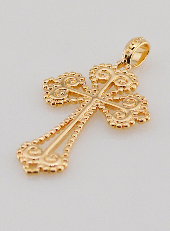 Pendentif Croix Baroque en Plaqué Or - 26mm (pic 4)