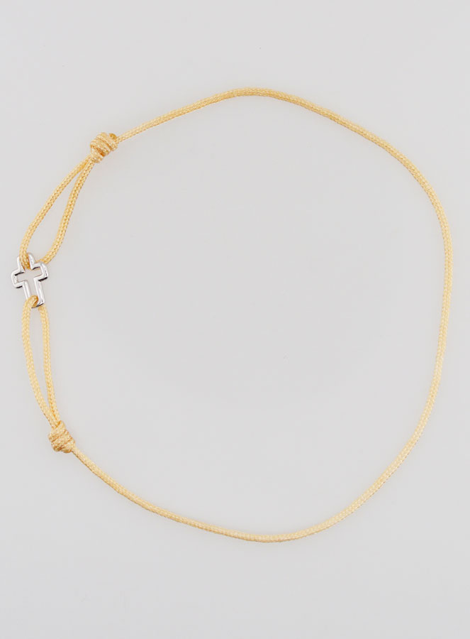 Bracelet Cordon Beige & Croix en Argent (pic 1)