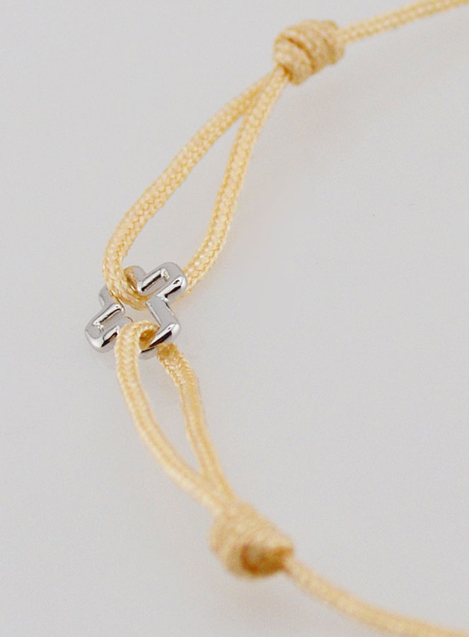 Bracelet Cordon Beige & Croix en Argent (pic 2)