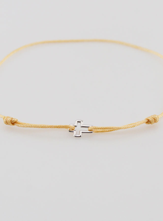 Bracelet Cordon Beige & Croix en Argent (pic 3)