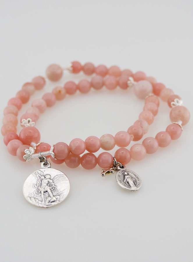 Chapelet en Pierres d'Opale Rose - Saint Michel & Miraculeuse (pic 2)