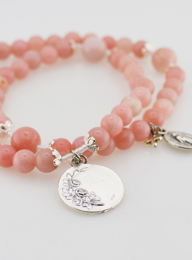 Chapelet en Pierres d'Opale Rose - Saint Michel & Miraculeuse (pic 3)