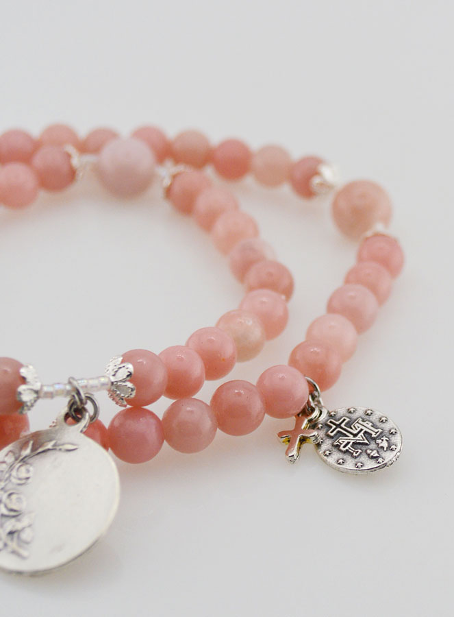 Chapelet en Pierres d'Opale Rose - Saint Michel & Miraculeuse (pic 4)