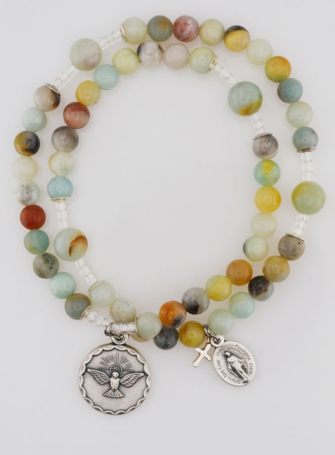 Chapelet en Pierre d'Amazonite - Miraculeuse & Esprit Saint (pic 1)