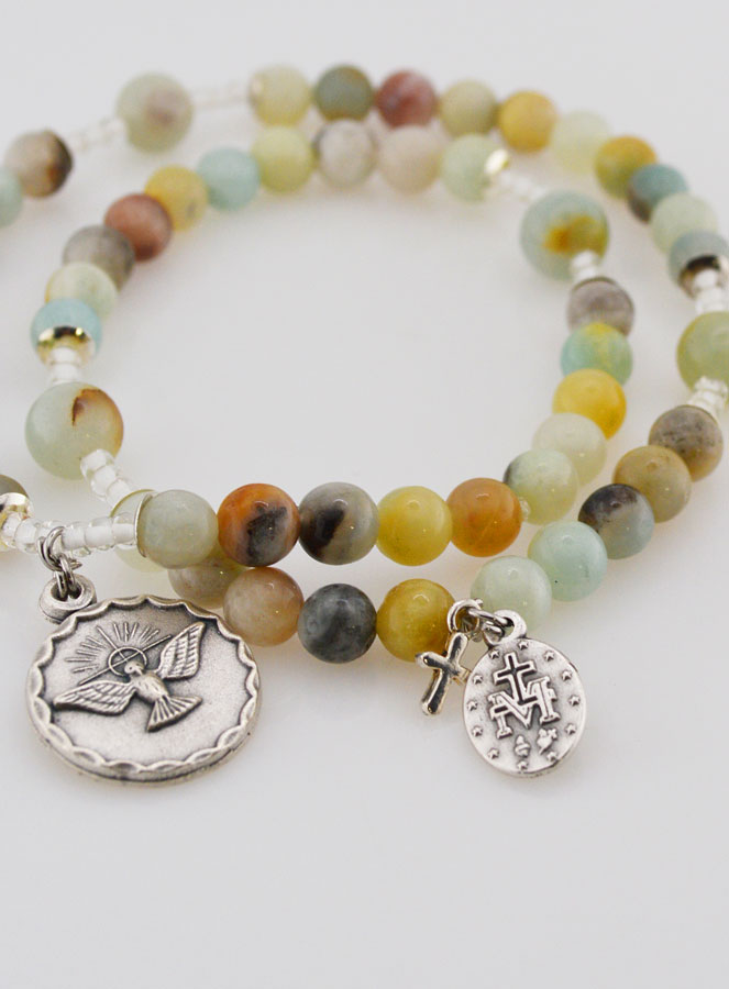Chapelet en Pierre d'Amazonite - Miraculeuse & Esprit Saint (pic 3)