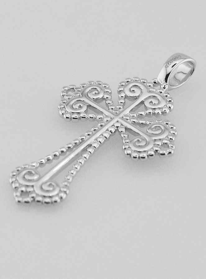 Pendentif Croix Baroque en Argent - 26mm (pic 4)