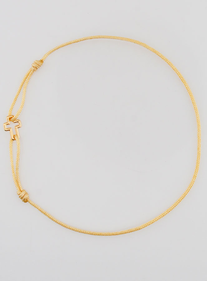 Bracelet Cordon Beige & Croix en Plaqué Or (pic 1)