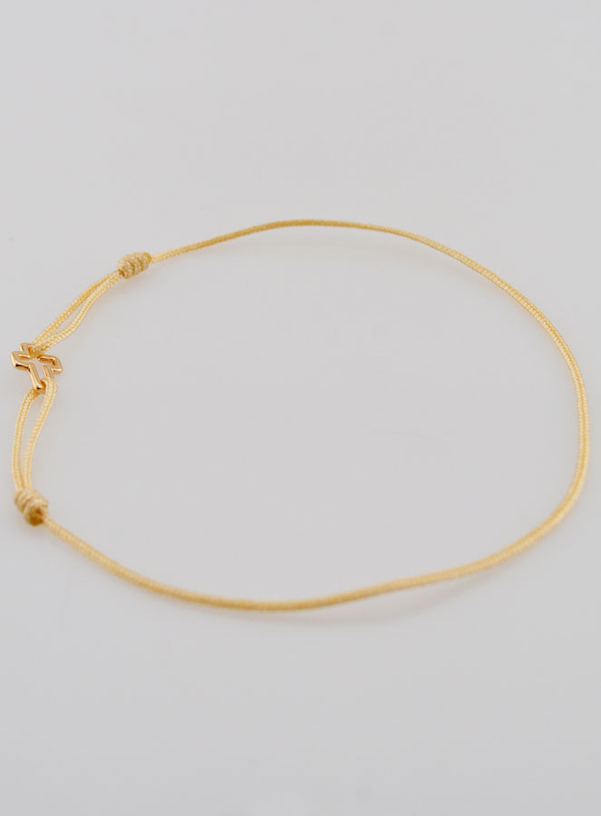 Bracelet Cordon Beige & Croix en Plaqué Or (pic 2)