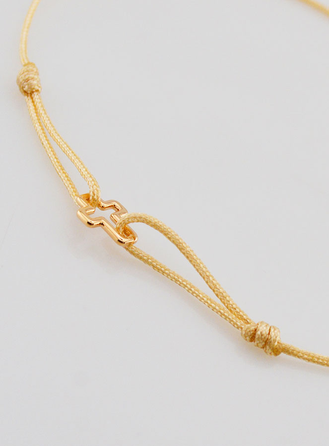 Bracelet Cordon Beige & Croix en Plaqué Or (pic 3)