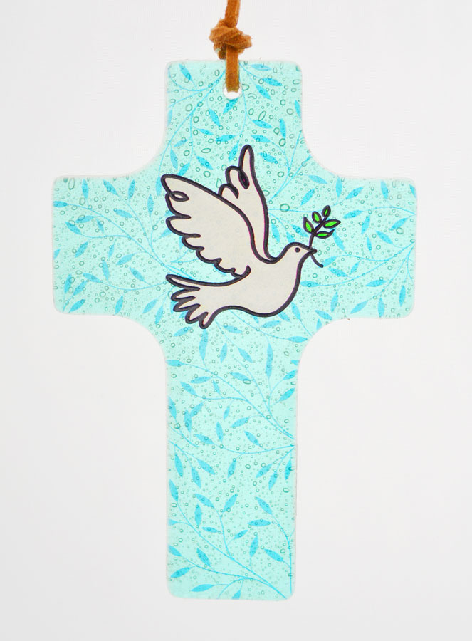 Croix en Verre à Suspendre 12 cm - Colombe Bleue (pic 1)