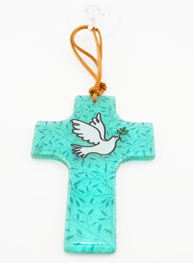 Croix en Verre à Suspendre 12 cm - Colombe Bleue (pic 2)