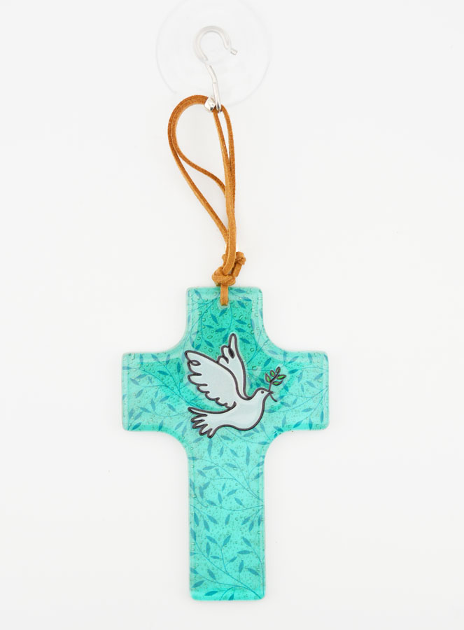 Croix en Verre à Suspendre 12 cm - Colombe Bleue (pic 3)