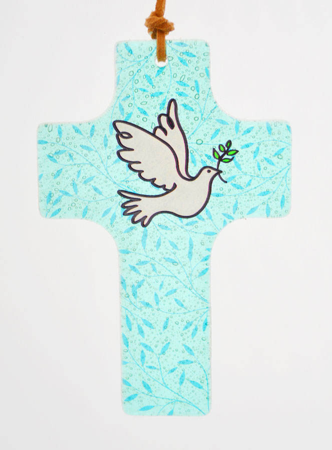 Croix Enfant en Verre - Colombe de la Paix 12cm (pic 1)