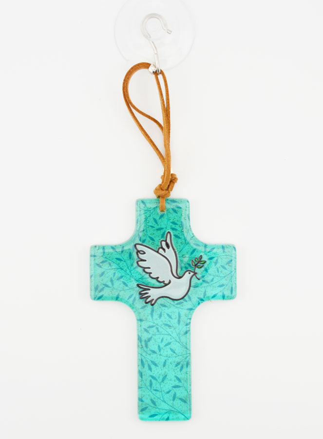 Croix Enfant en Verre - Colombe de la Paix 12cm (pic 3)