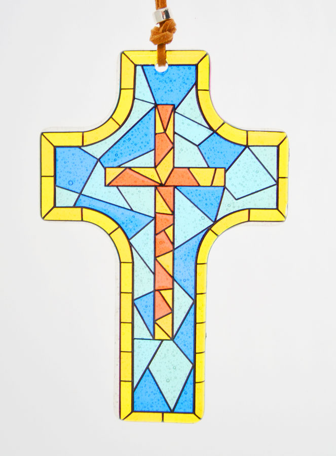 Croix en Verre à Suspendre 12 cm - Vitrail (pic 1)