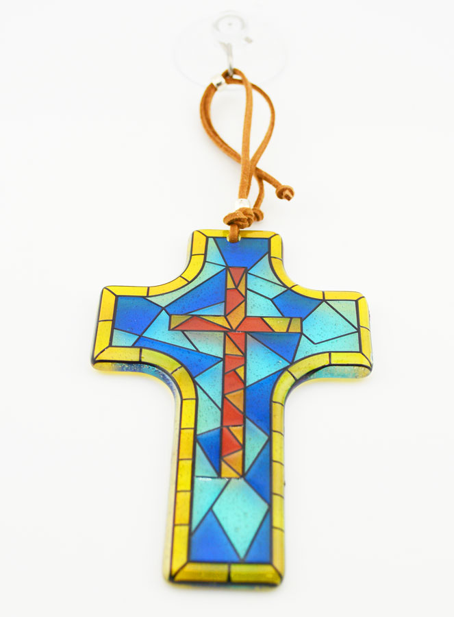 Croix en Verre à Suspendre 12 cm - Vitrail (pic 2)