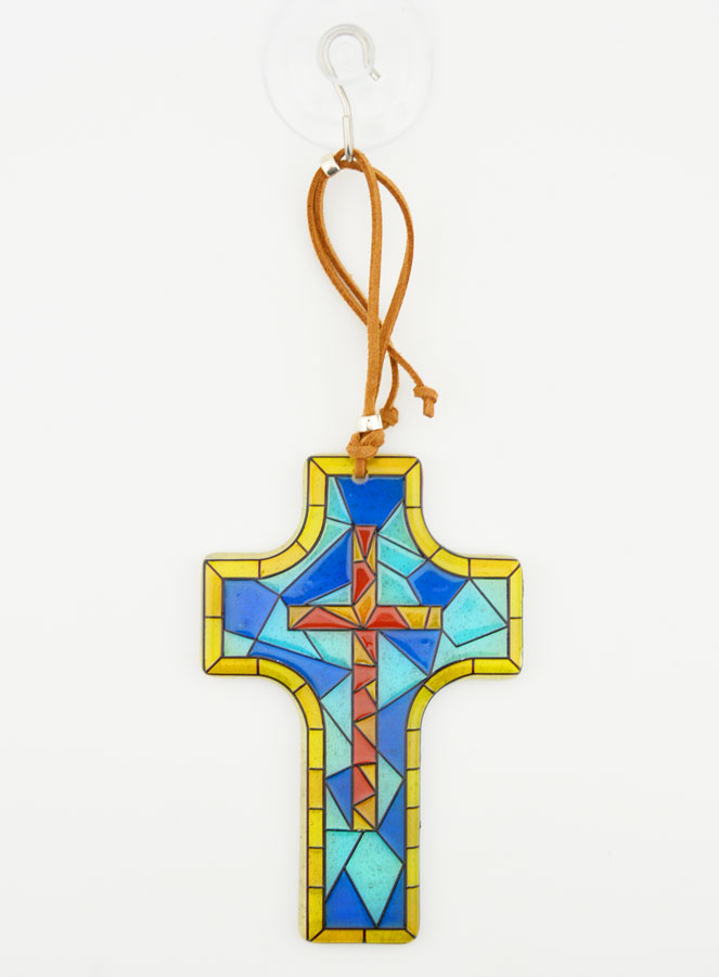 Croix en Verre à Suspendre 12 cm - Vitrail (pic 3)