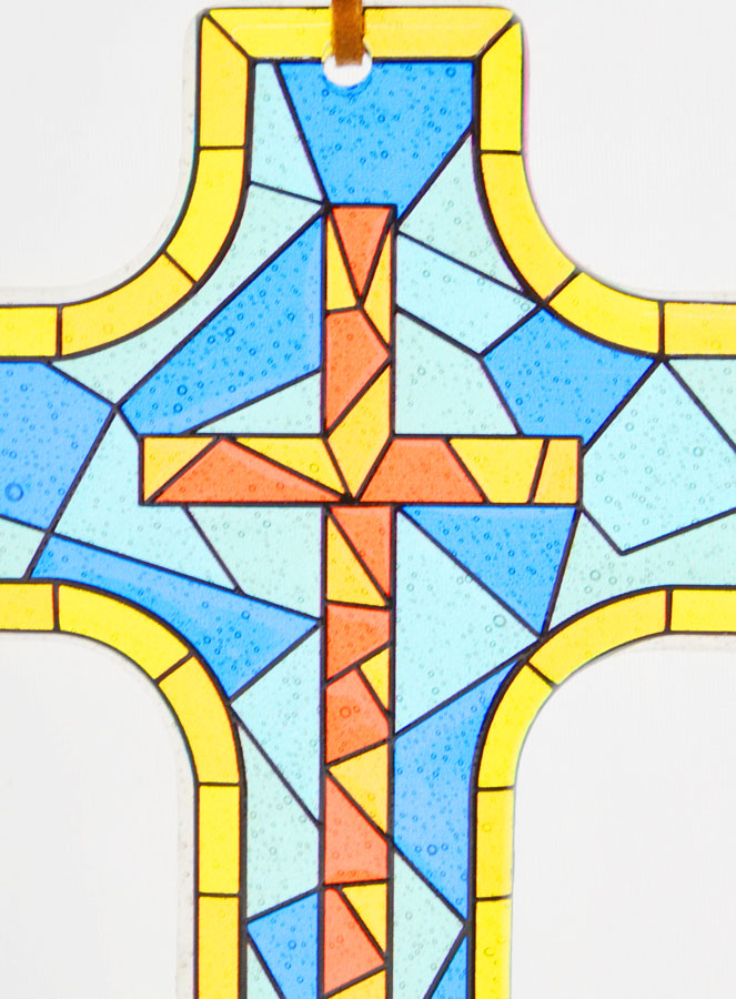 Croix en Verre à Suspendre 12 cm - Vitrail (pic 4)