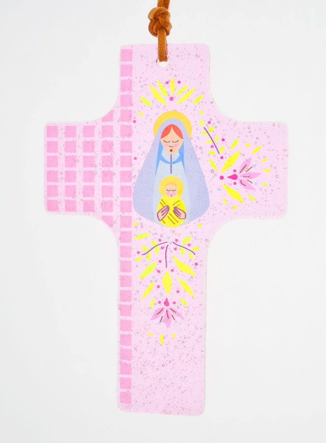 Croix en Verre à Suspendre 12cm - Vierge à l'Enfant (pic 1)
