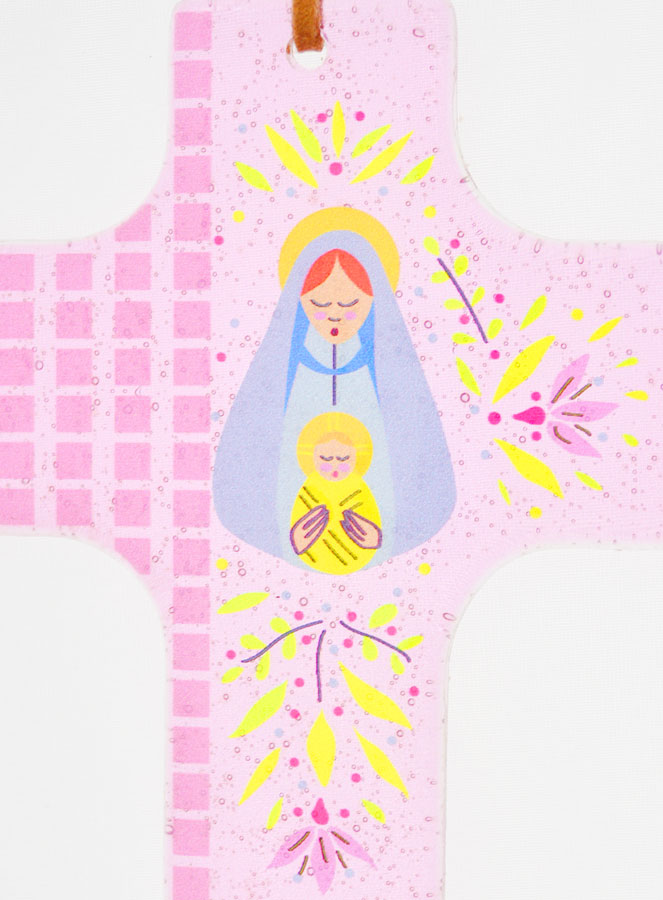 Croix en Verre à Suspendre 12cm - Vierge à l'Enfant (pic 4)