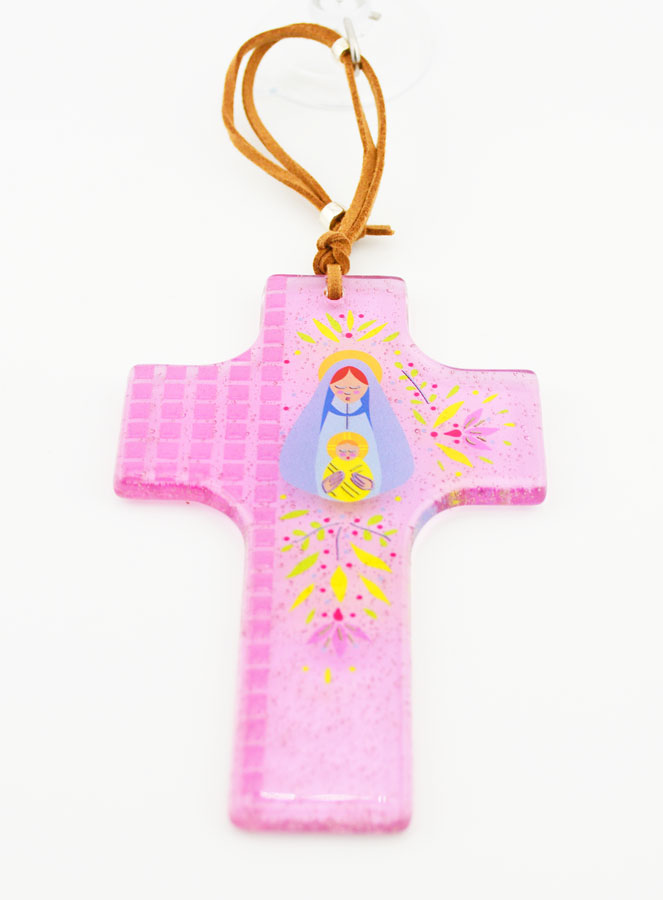 Croix Enfant en Verre Vierge à l'Enfant (pic 2)