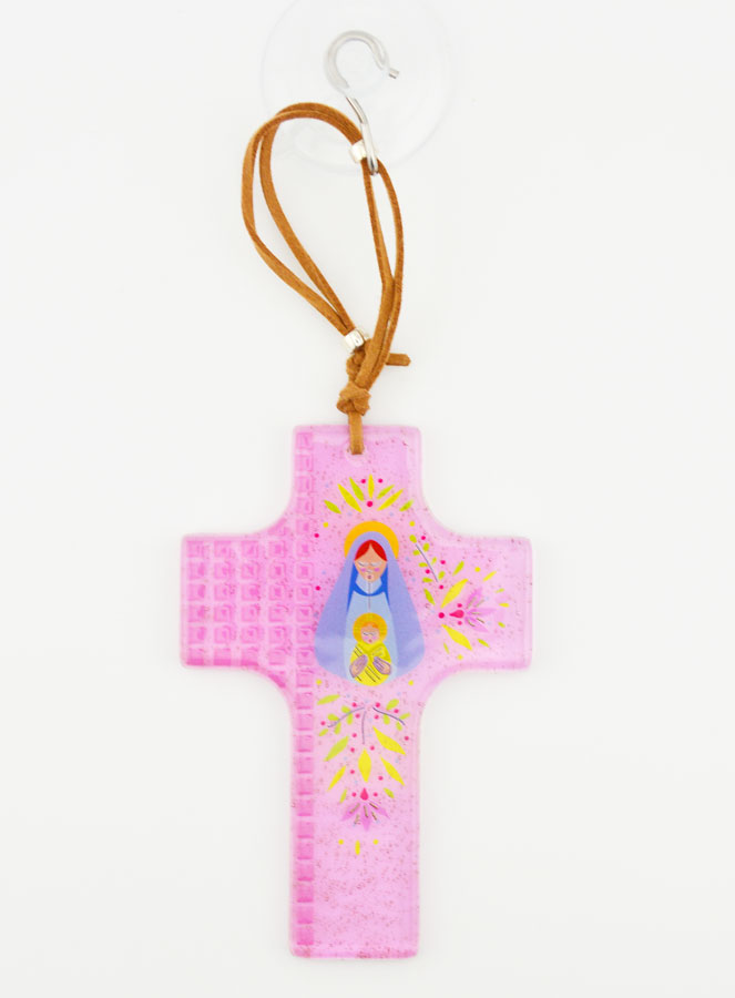 Croix Enfant en Verre Vierge à l'Enfant (pic 3)