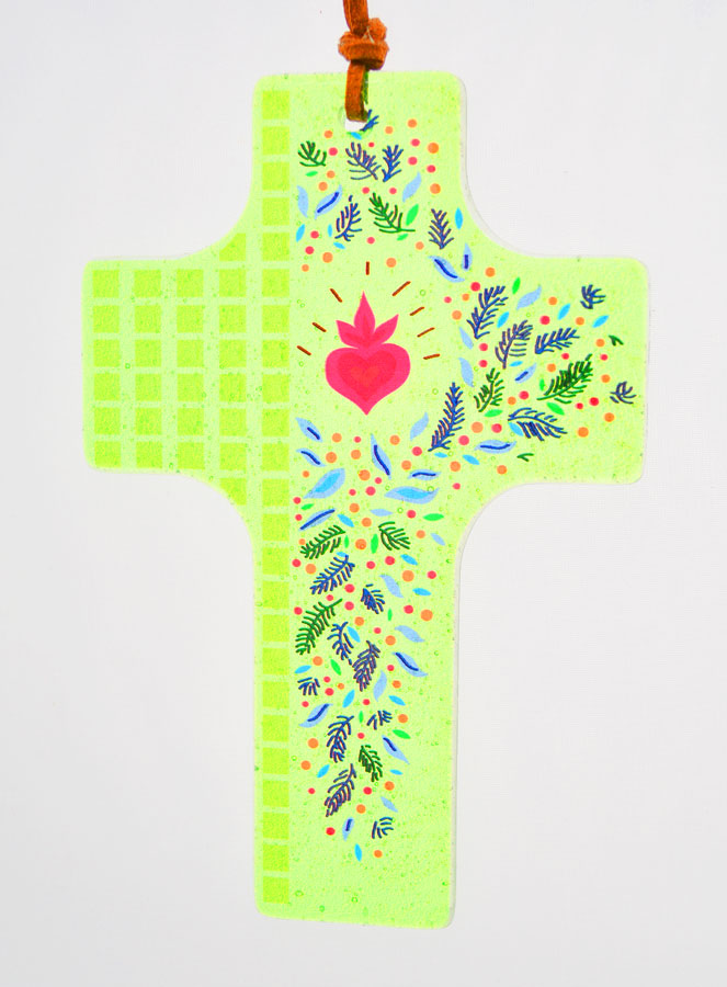 Croix en Verre à Suspendre 12cm - Coeur Sacré (pic 1)