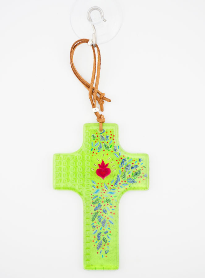 Croix en Verre à Suspendre 12cm - Coeur Sacré (pic 3)