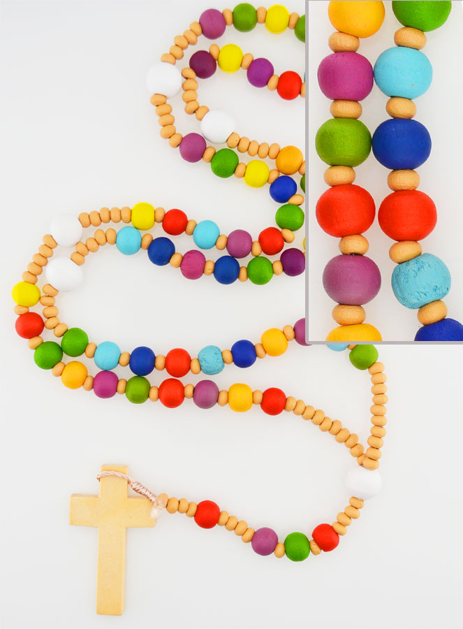 Cadeau de Communion - Chapelet en Bois Multicolore (pic 1)