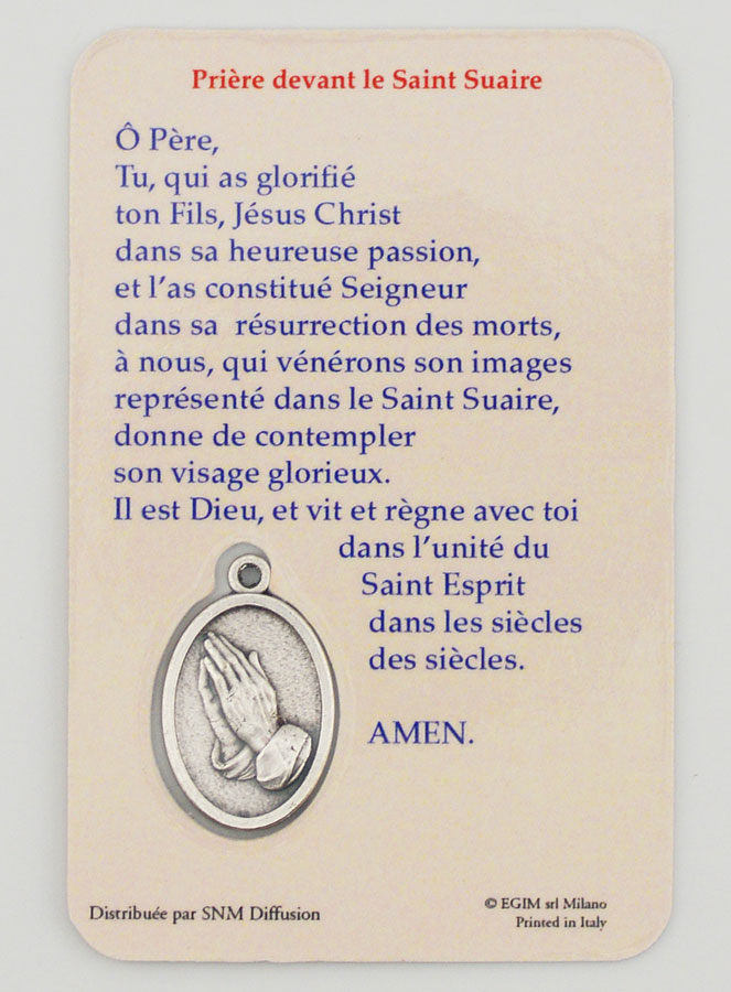 Carte De Pri re M daille Saint Suaire La Boutique Des Chr tiens