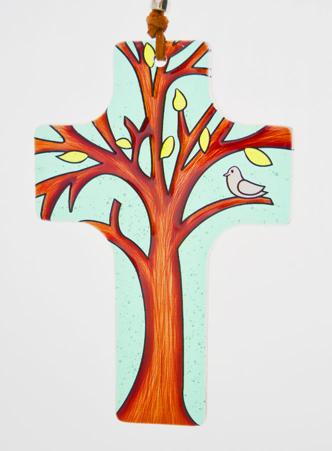 Croix en Verre à Suspendre 12 cm - Arbre de vie (pic 1)
