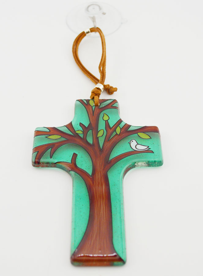 Croix en Verre à Suspendre 12 cm - Arbre de vie (pic 2)