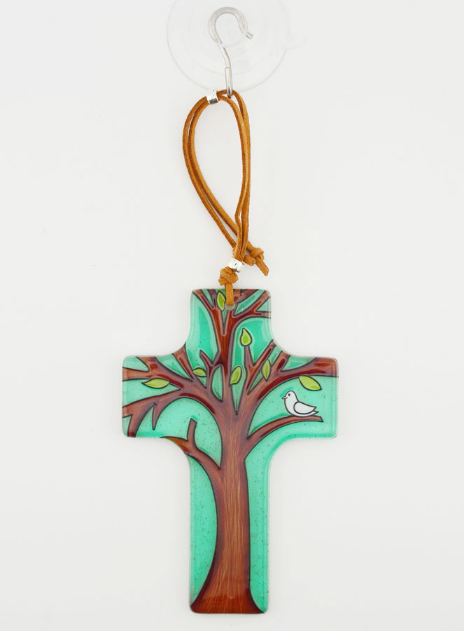 Croix en Verre à Suspendre 12 cm - Arbre de vie (pic 3)