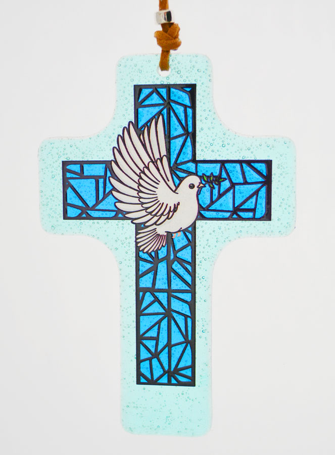 Croix en Verre à Suspendre 12 cm Deux Tons - Esprit Saint (pic 1)