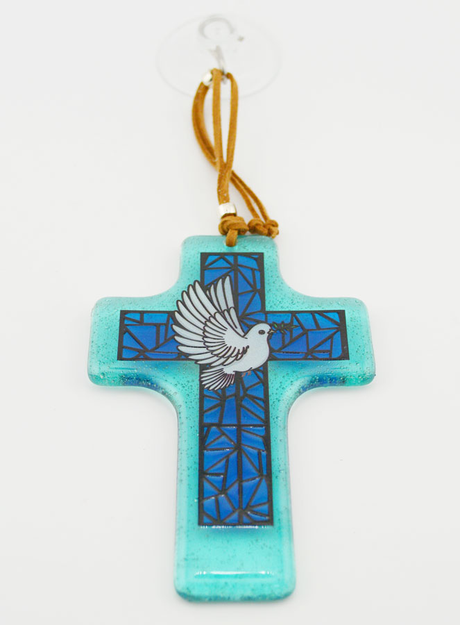 Croix en Verre à Suspendre 12 cm Deux Tons - Esprit Saint (pic 2)