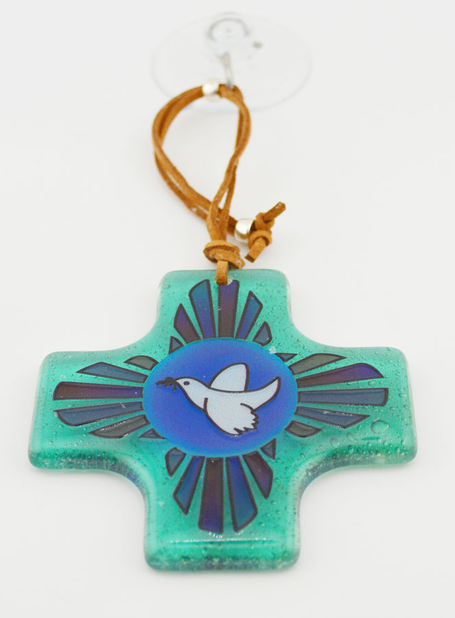 Croix Carrée en Verre 8cm - Lumière de l'Esprit Saint (pic 1)